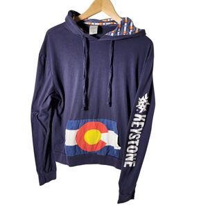 Good Land Supply Co Colorado Flag Pocket‎ Hoodie Women's M Navy Blue Graphic